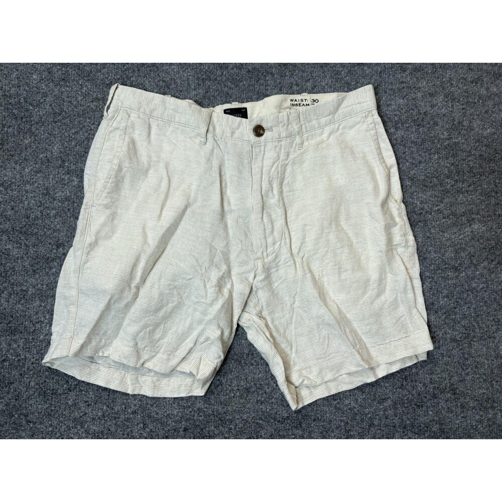 J.CREW Chino Shorts Mens 30 Beige Stripe Linen 7" Inseam Casual Summer